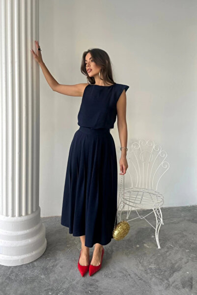 Melenza BLUZĂ FĂRĂ MÂNECI DE IN - SET FUSTA MAXI - Bleumarin