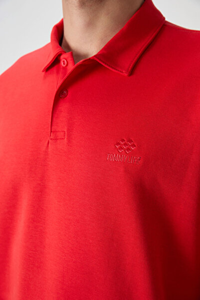 TOMMY LIFE Fiesta Cotton Thick Soft Textured Oversize Fit Basic Polo Collar Men's T-Shirt - 88327