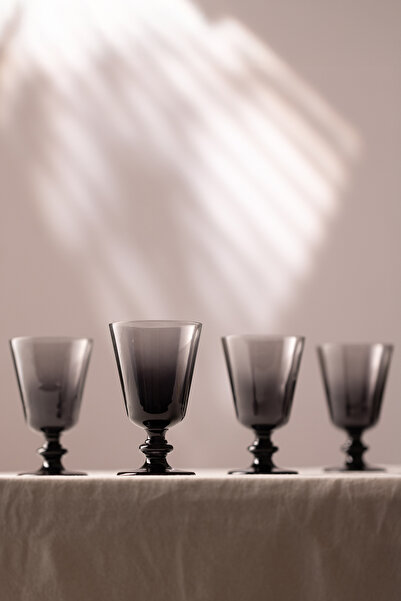 Rakle Larc 4'lü Ayaklı Su Bardağı Seti Füme 220 cc