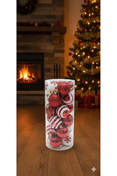 Çemrek Süs Parti Bile de Crăciun cu model roșu și alb 6 cm Pachet 24