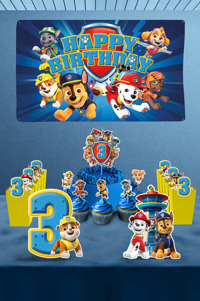 Hey Parti Paw Patrol Birthday Party Set (3 Years Old - 4 Years Old Paw Petrol Birthday Concept) - Maxi