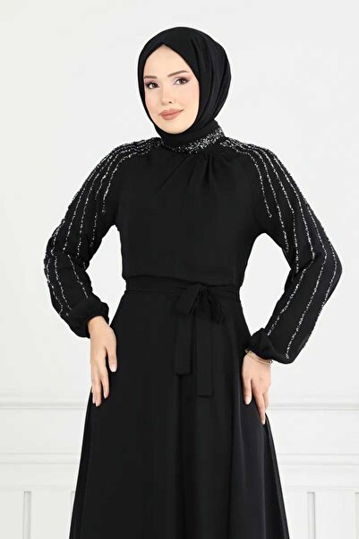 ModaMerve Βραδινό φόρεμα με κεντημένα μανίκια