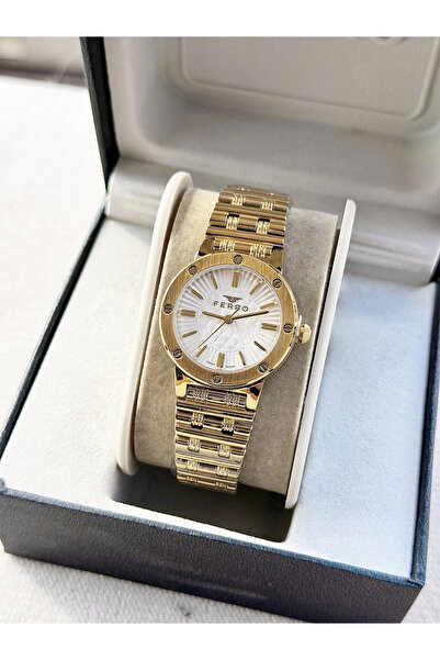 FERRO Sarı Çelik Kordon Kadın Kol Saati FL43010A-B 3ATM Su Geçirmez 2 Yıl Garantili HediyePaketli