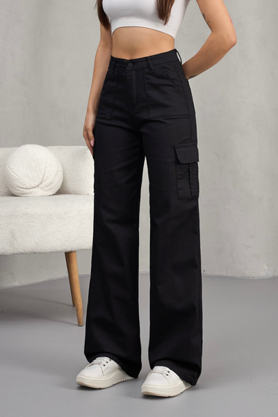 alanora Kadın Kargo Straight fit Yüksek Bel Geniş Paça Pantolon