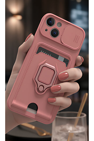 TechTrove iPhone 14 Kılıf Kamera Koruma Sürgülü Kartvizitli Kartlıklı Standlı...