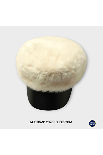 Mustran Suyutti Luxury Imported Unisex Cream Fur Captain Hat - Adjustable Brim Winter Cap