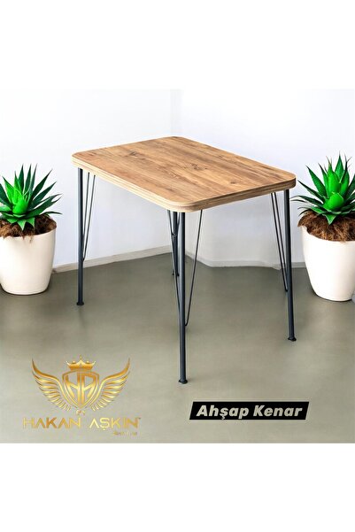 BY HAKAN AŞKIN Siyah Metal Ayaklı 60x90 Cm KALINLIKLI (TEK MASA) AHŞAP KENAR ...