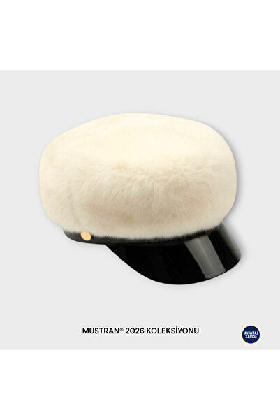 Mustran Suyutti Luxury Imported Unisex Cream Fur Captain Hat - Adjustable Brim Winter Cap