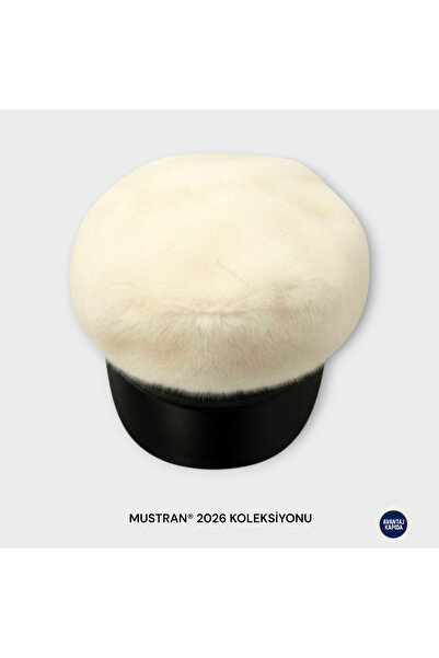 Mustran Suyutti Luxury Imported Unisex Cream Fur Captain Hat - Adjustable Brim Winter Cap