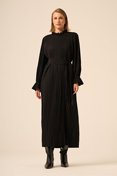 FTZ WOMEN Kadın Plise Şifon Elbise Siyah 31019