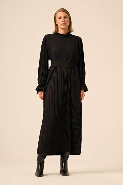 FTZ WOMEN Kadın Plise Şifon Elbise Siyah 31019