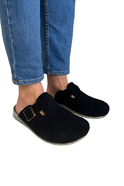 Jasmine siyah keçe kumaş comfort ortopedik erkek kışlık içeri terlik