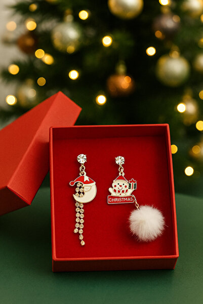 New Obsessions Yılbaşı Figürleri Kardan Adam ve Aydede Ponponlu Sallantılı Küpe