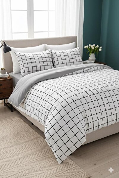 üntaş Life Series Minikaro Black and White Double Cotton Duvet Cover Set Ecminikaro05