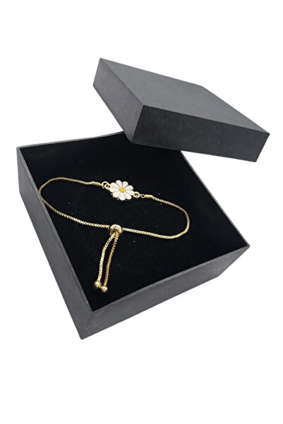 oftenadmire سوار منقوش بالمينا ذهبي اللون على شكل زهرة الأقحوان قابل للتعديل....