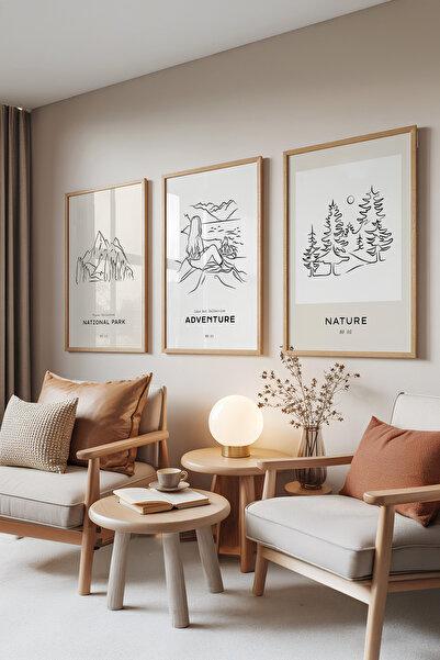 Zestia Set de pictură din 3 piese cu ramă din lemn, cu tematică munte, campin...