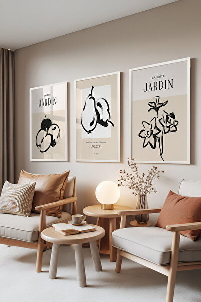 Zestia Set de 3 tablouri cu ramă albă, modele cu fructe și flori – Colecția J...