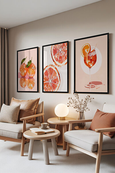 Zestia Set de 3 tablouri cu ramă neagră, Fructe portocalii – Seria Citrice de...