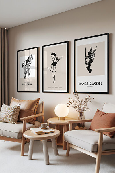 Zestia Set de 3 tablouri cu ramă neagră, Ilustrații cu balerine – Dans și ele...