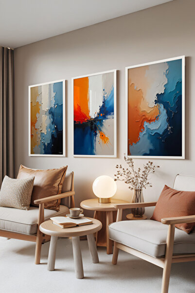 Zestia Set de 3 tablouri cu ramă albă, frunze aurii – fundal verde, set pentr...