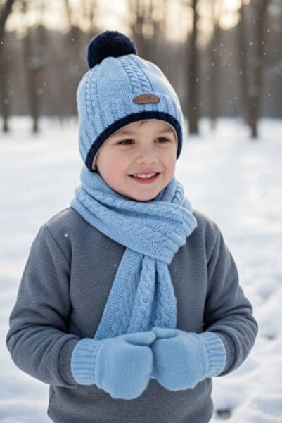 Aware Time Kitti 0-12 Months Baby Boy Fleece Scarf Beanie Gloves 3-Piece Set