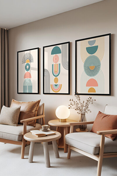 Zestia Σετ 3 πινάκων με μαύρο πλαίσιο, Γεωμετρικό Τοτέμ – Παστέλ Σχήματα, Σετ...