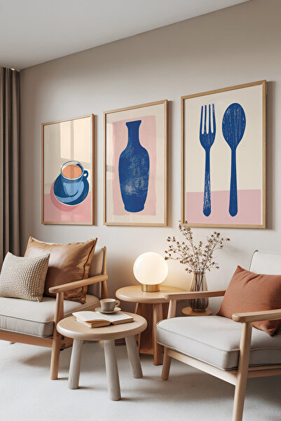 Zestia Set de 3 piese pentru pictat cu rame din lemn, tonuri de albastru – Se...