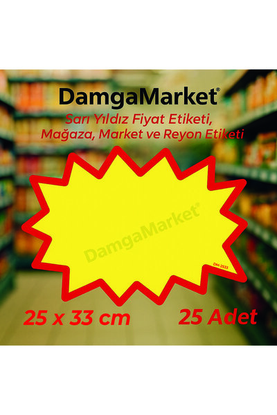 DamgaMarket Sarı Yıldız Fiyat Etiketi, Mağaza, Market ve Reyon Etiketi 25x33 ...