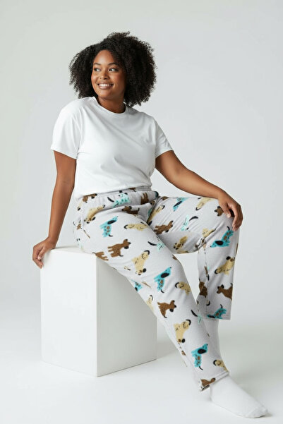 BİLGENS BUTİK Women's Winter Plus Size Relaxed Fit Fleece Single Bottom