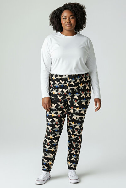 BİLGENS BUTİK Women's Plus Size Winter Relaxed Fit Fleece Single Bottom