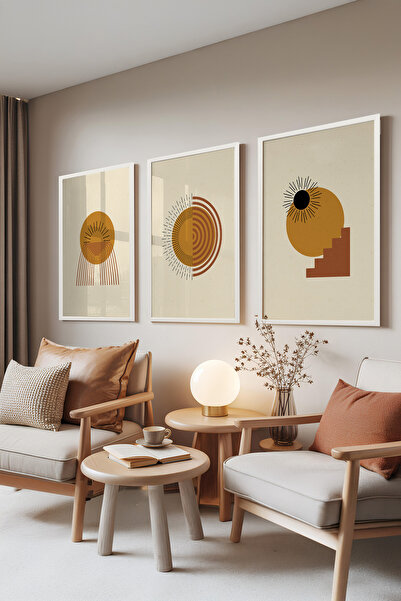 Zestia Set de 3 tablouri cu ramă albă, Răsăritul Soarelui – Energie Retro, Se...