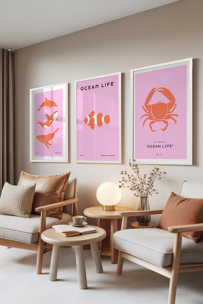 Zestia Set de 3 tablouri cu ramă albă, Ocean Life – Colecția Creaturi Marine,...