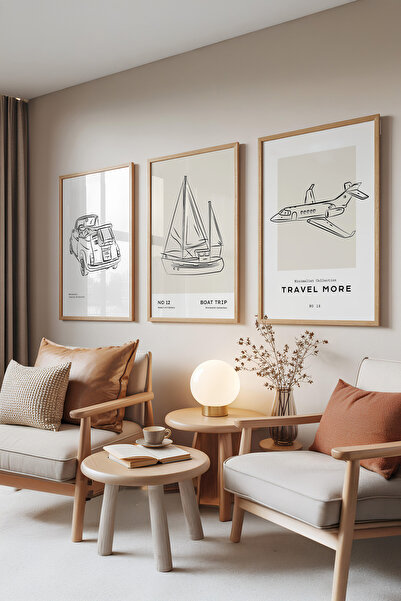 Zestia Set de pictură din 3 piese cu rame din lemn, ilustrații cu mașini, băr...