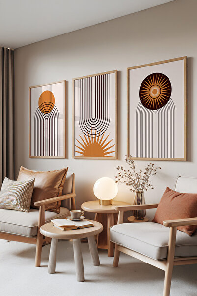 Zestia Set de 3 tablouri cu rame din lemn, Urmele Soarelui – Seria Line Art, ...