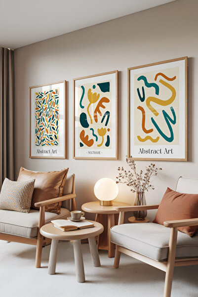 Zestia Σετ 3 πινάκων με ξύλινο πλαίσιο, Ματίς Αφηρημένη Τέχνη – Πολύχρωμες Φι...