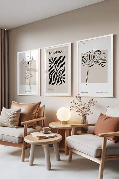 Zestia Set de 3 tablouri cu ramă albă, modele cu flori și frunze – Colecția B...