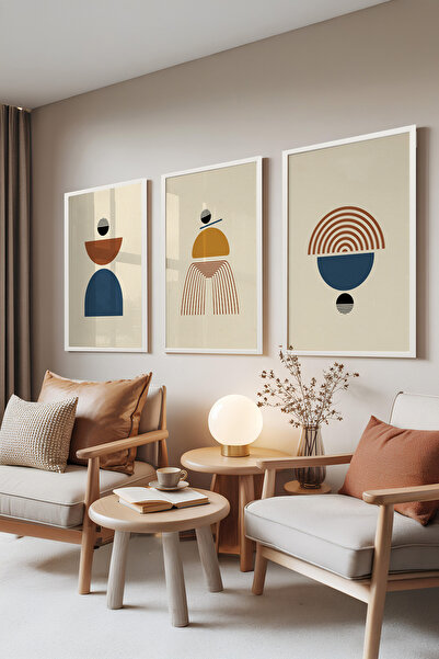 Zestia Set de 3 tablouri cu ramă albă, Abstract Balance – Forme moderne, Set ...