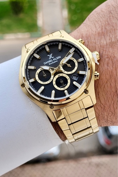 Daniel Klein Kadranı Siyah Kordonu Gold Renk 44 Mm Göstergeleri Aktif Erkek K...