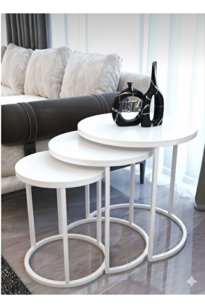 usta mekan Beyaz Metal Parlak Beyaz Mdf Tabla Zigon Sehpa