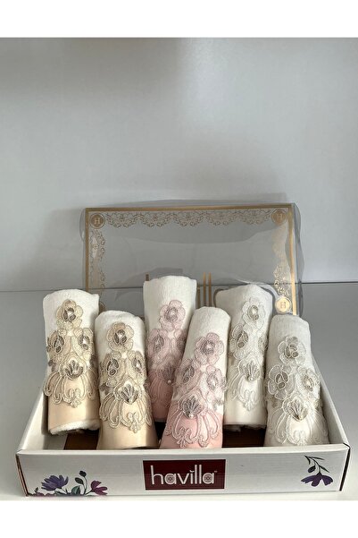 SERENART HOME Havi̇lla 6-Piece Kitchen Towel Set with Lace Box