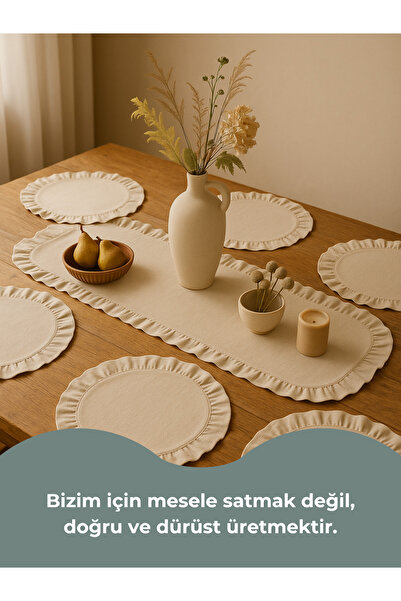 Rufle Eko | 7 Parça Sofra Sunum Seti - 1 adet Fırfırlı Runner - 6 adet Fırfırlı Supla Amerikan Servisi