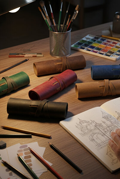 Colermi Handmade 100% Genuine Leather Roll Pen Holder – Pen Pouch Organizer