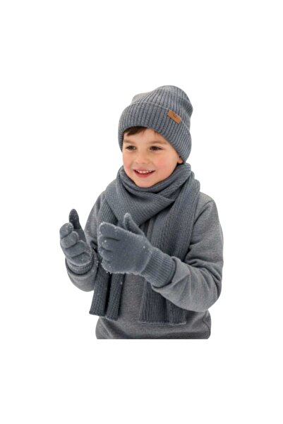 Aware Time Kitti 9-15 Years Old Boys' Fleece Scarf, Beanie, Gloves 3-Piece Set