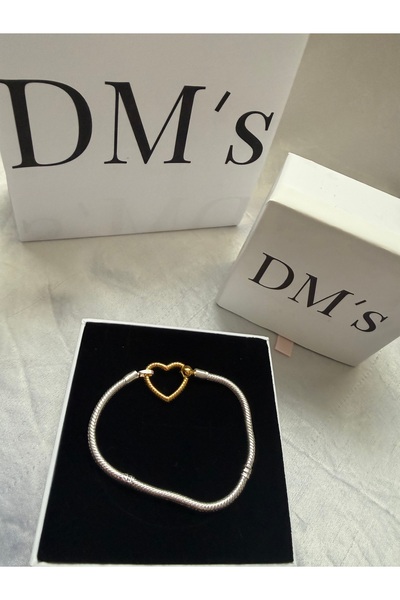 DM’s Silver Kalp Kısmı Gold Zincirli Gümüş Bileklik