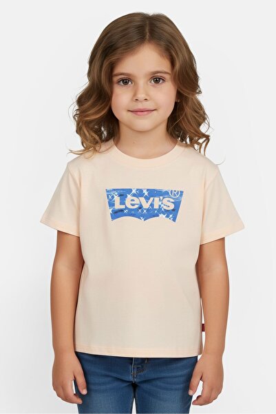 Levi's Toddlers Girl Short Sleeve Brand Logo T-Shirt, Peach