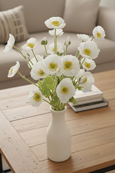 Dekosimge Yapay Çiçek 4lü Gelincik Dalı 60 cm Beyaz