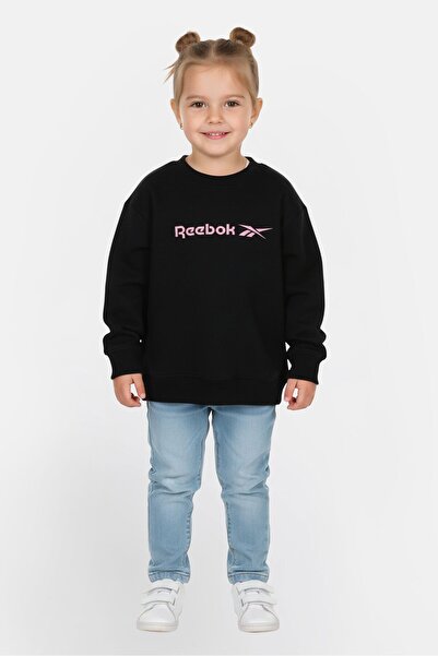 Reebok Toddlers Girl Brand Logo Long Sleeve Sweatshirt, Black