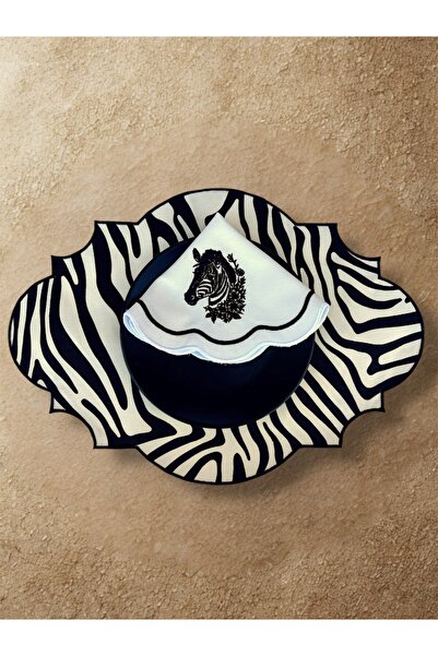 LİONYA DESİGN 12 Parça 6 Kişilik Zebra Nakışlı Sofra Seti (6 Amerikan Servisi...