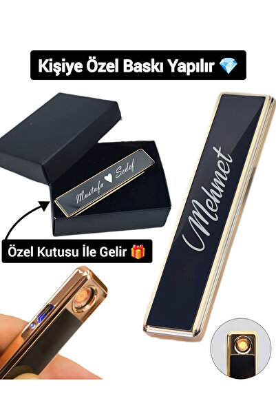 TrendÜrünlerim Alevsiz Şarjlı Usb Kızaklı Çakmak Kişiye Özel Sevgiliye-Babaya-Arkadaşa Hediye (Özel Kutulu Gelir)