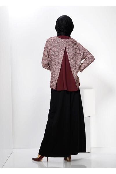 TRENDTESETTÜR Women's Bordo Asymmetric Cut Off 2-Piece Bluz 4544